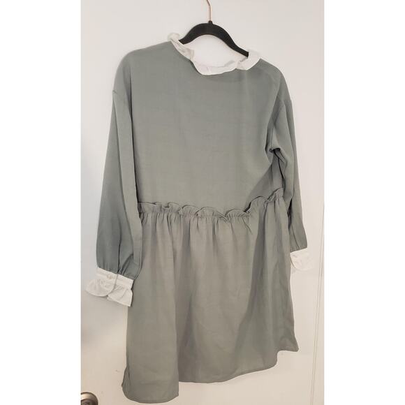 YOCO Dress Womens Small Sage Green Long Sleeve Ruffle Collar Floral Applique - Picture 8 of 16